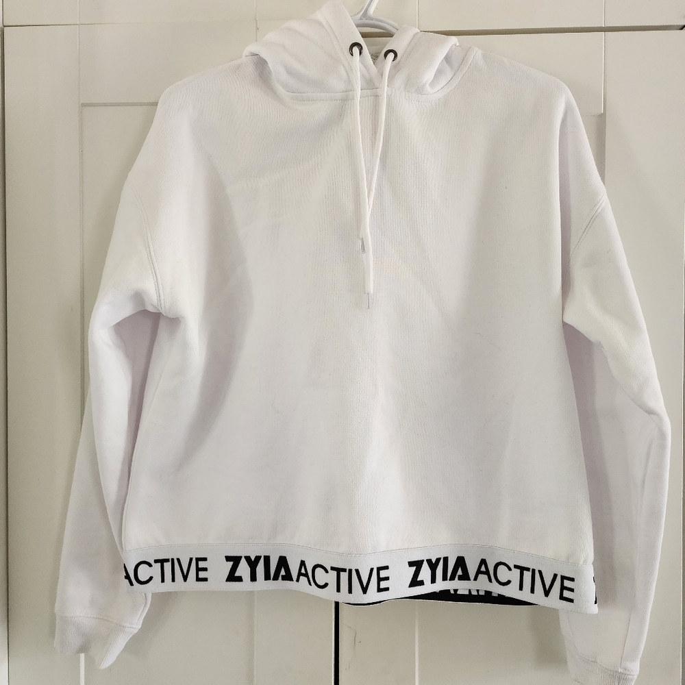 BNWT ZYIA white active band cropped hoodie size lg
